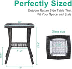 VINGLI Outdoor Side Table with Storage Wicker Patio Side Table, Tempered Glass - Image 3