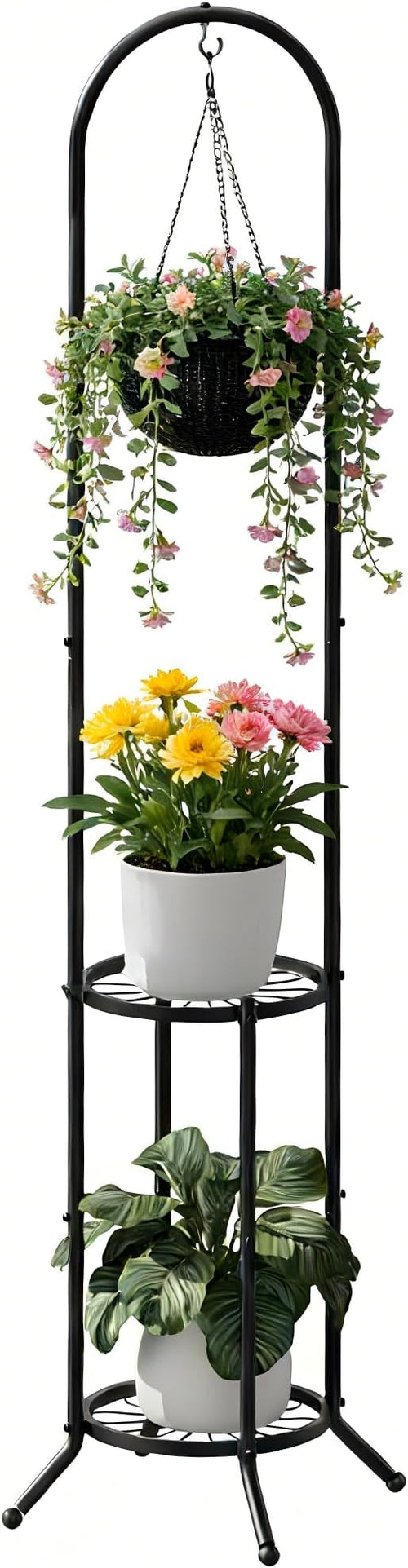 2-tier Hanging Plant Stand Plant Hanger Indoor Outdoor Corner Plant Stands by Dawnyard