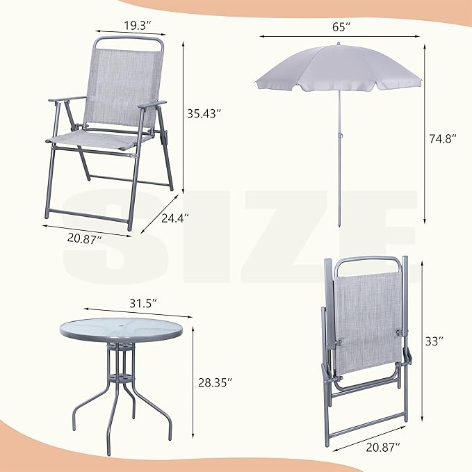 Vongrasig 6 Pieces Folding Patio Dining Set, All Weather Small Metal Outdoor - Image 5