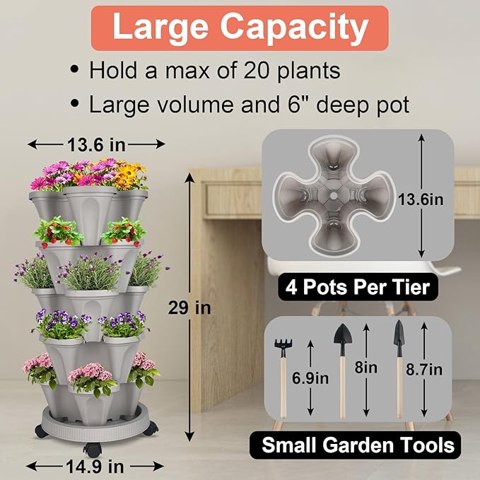 GameXcel Vertical Planter 7 Tier Stackable Planters Garden Planters Strawberry - Image 6