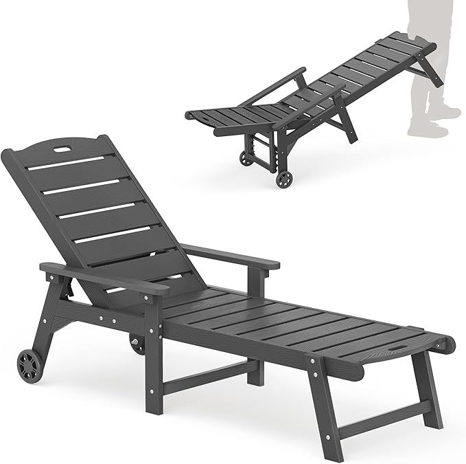 LUE BONA Outdoor Chaise Lounge, HDPS Chaise Lounger, 5 Positions Adjustable by LUEBONA