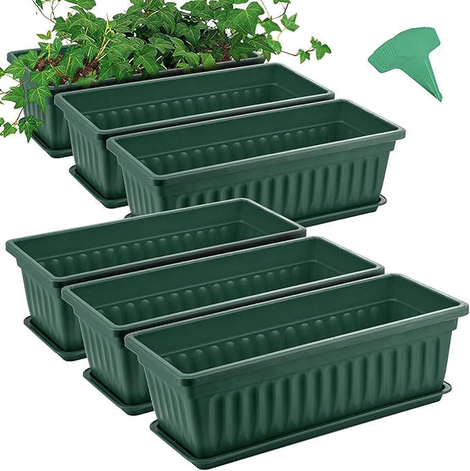 GROWNEER 6 Packs 17 Inches Green Flower Window Box Plastic Vegetable Planters by GROWNEER