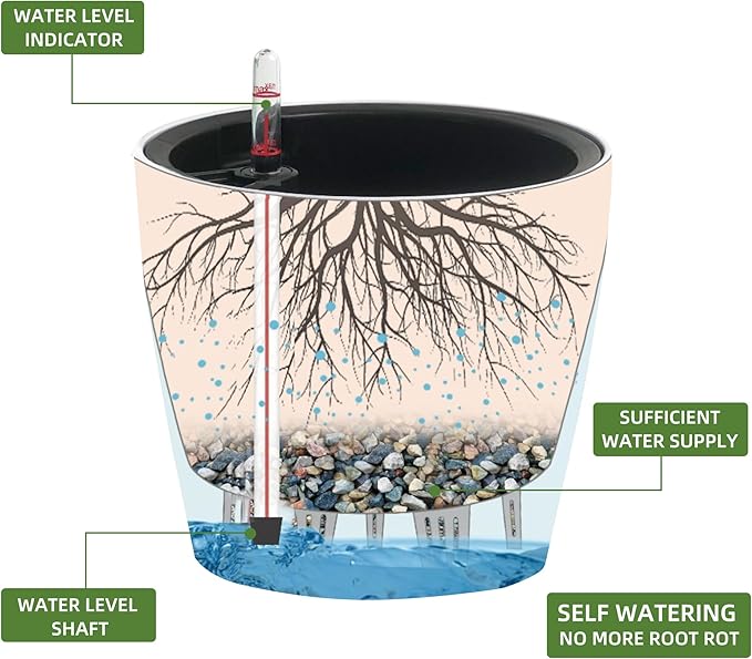 Dexceder 11x10 Inches Self Watering Planter Indoor Outdoor, Inner Pot Design - Image 2
