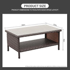 Outdoor Wicker Coffee Table Patio Furniture Garden Rattan 2-Layer Glass Table - Image 3
