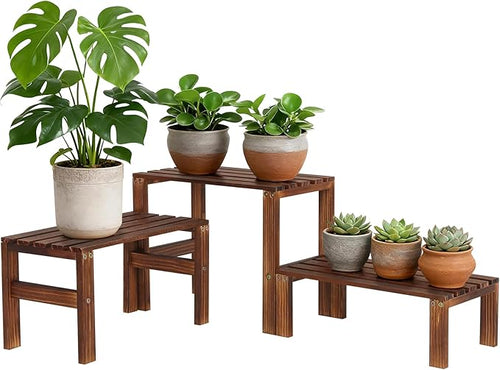 3 Tiered Wooden Plant Stand Shelf Indoor Outdoor, Corner Small Flower Pot Stand by OcBuct