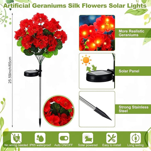 2 Pcs Solar Geraniums Lights Outdoor Waterproof - Image 2