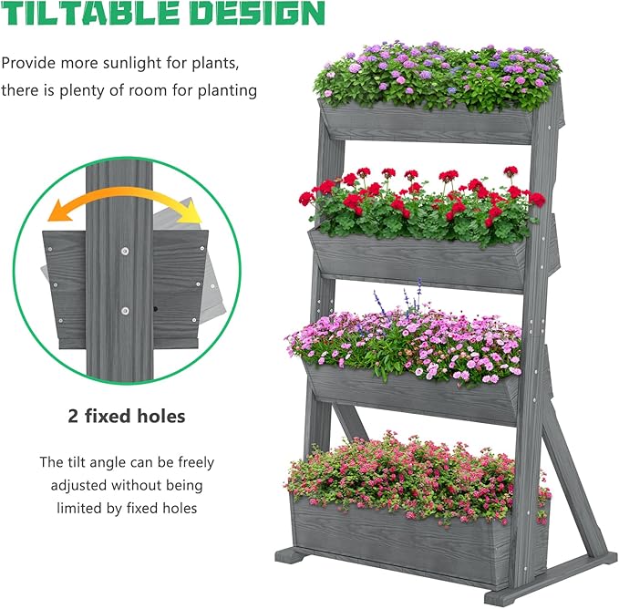 DoCred Vertical Wooden Raised Garden Bed, 4 Tier Garden Planters Freestanding - Image 3