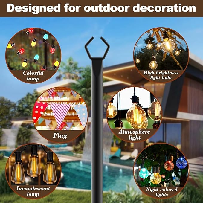 10Ft String Light Poles 6 Pack, Light Poles - Image 3
