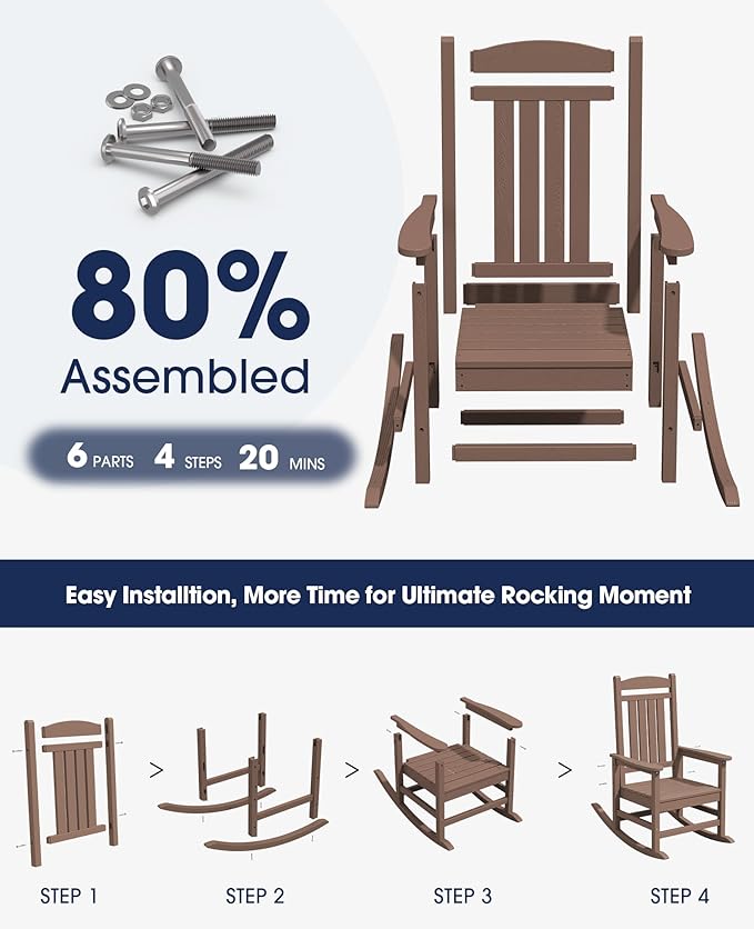 KINGYES HDPE Rocking Chairs Outdoor, Patio Rocking Chairs - Image 3
