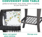 VINGLI Outdoor Side Table with Storage Wicker Patio Side Table, Tempered Glass - Image 5