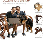 VINGLI Rustic Wooden Wheel Bench Outdoor Bench, Patio Bench Wagon Slatted Seat - Image 5