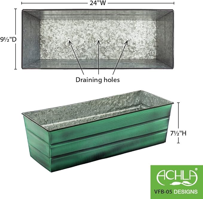 Achla Designs Galvanized Window Flower Box Planter-Green-Medium - Image 2