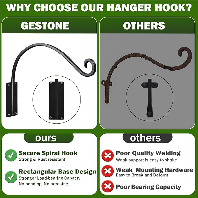 16 Inch Plant Hangers Outdoor 4 Pack, Plant Hanging Hook Bracket - Image 4