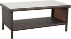 Outdoor Wicker Coffee Table Patio Furniture Garden Rattan 2-Layer Glass Table - Image 10