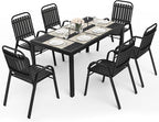Pamapic Outdoor Dining Sets for 6, Rectangular Steel Slat Table - Image 2