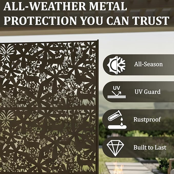 Metal Privacy Screen Outdoor 6FT – Freestanding Laser Cut Steel Garden Divider - Image 2