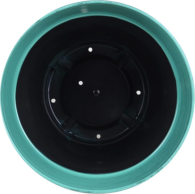 Garden Elements Indoor/Outdoor Glazed Brushed Happy Plastic Planter, Dark Aqua - Image 4