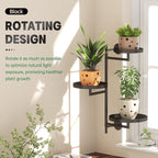 Window Rotating Plant Stand Shelf Indoor Black Metal Floating Shelves 3-Tier - Image 2