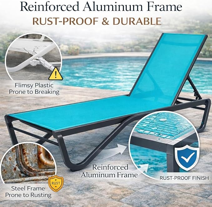 Kozyard Outdoor Chaise Lounge Chair, Full Aluminum Frame, Adjustable Reclining - Image 4