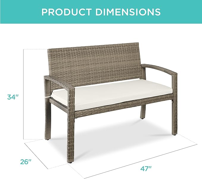 Best Choice Products Outdoor Bench 2-Person Wicker Garden Patio Benches Seating - Image 2
