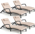 Chaise Lounge Chairs Outdoor Set of 4, Comfy Outside Wicker Patio Pool Lounge by ZZWHOM