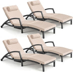 Chaise Lounge Chairs Outdoor Set of 4, Comfy Outside Wicker Patio Pool Lounge by ZZWHOM