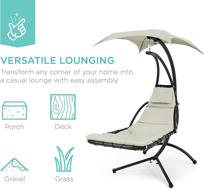 Best Choice Products Outdoor Hanging Curved Steel Chaise Lounge Chair Swing - Image 6
