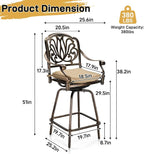 VINGLI Outdoor Swivel Bar Stools Set of 2, Cast Aluminum Patio Bar Height Chairs - Image 3