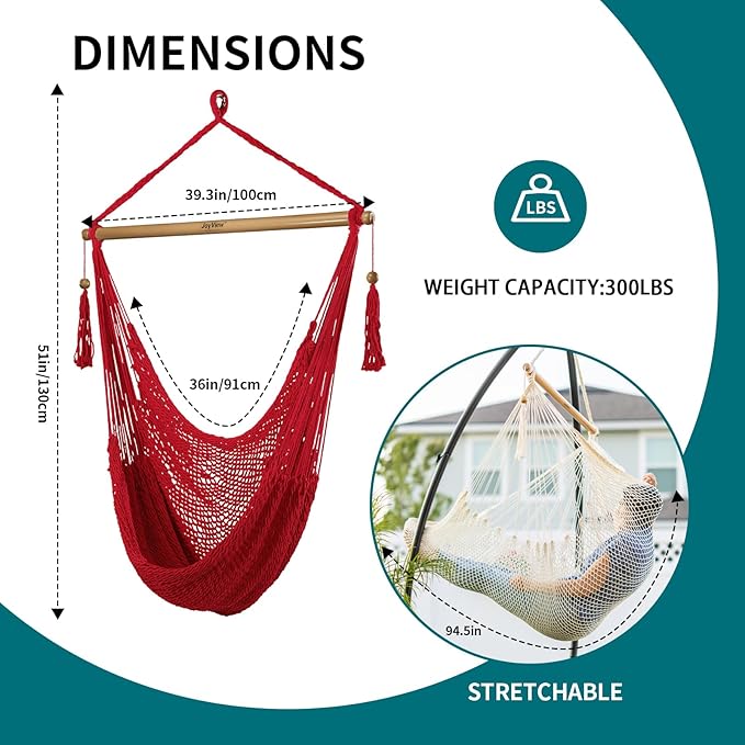 JoyView Hammock Chair with Spreader Bar Caribbean Hammock Swing Chair 300 LBS - Image 2