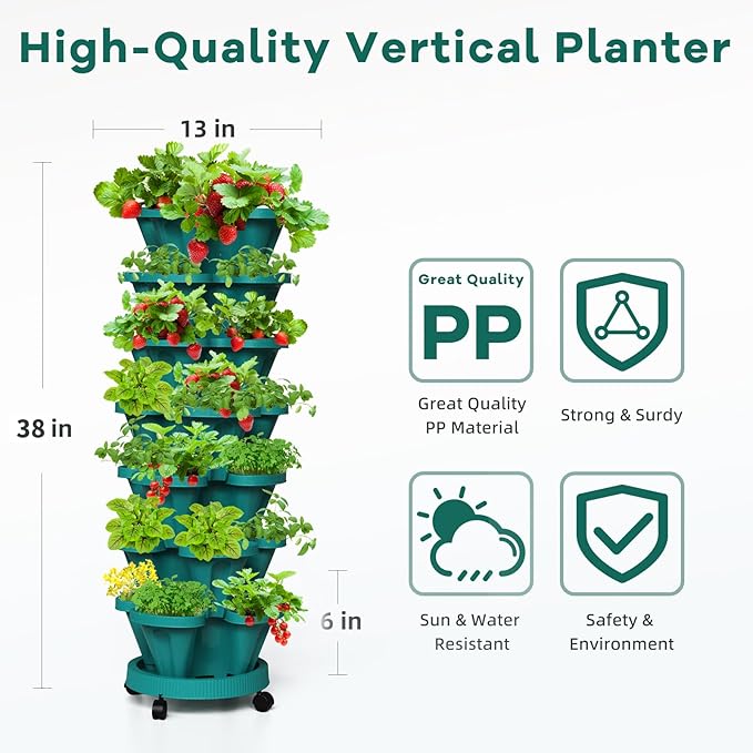 Strawberry Vertical Planters Tower Garden 3 Pack, 7 Tiered Stacking Herb - Image 2