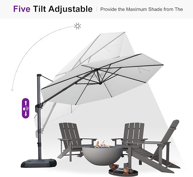 PURPLE LEAF 11 Feet Patio Umbrella Outdoor Cantilever Round Umbrella Aluminum - Image 6