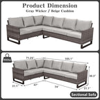 Belord Outdoor Sectional Sofa 6 Seater L Shaped Couch Wicker Patio Conversation - Image 2