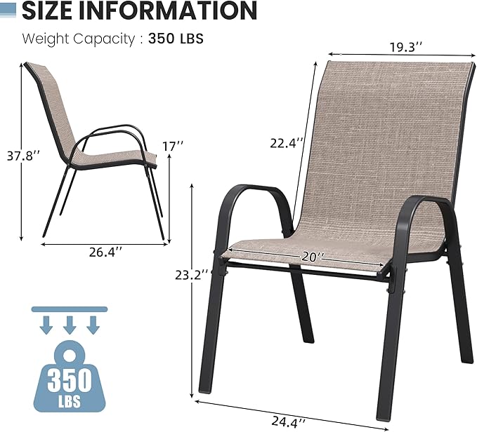 Patio Dining Chairs Set of 2, Outdoor Stackable Chairs, Breathable Seat and - Image 3