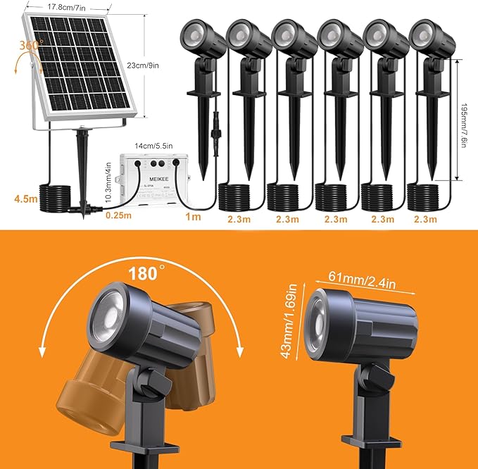 MEIKEE 6 in 1 Solar Spotlights Outdoor, 6W/6V Solar Powered Landscape Lights - Image 7