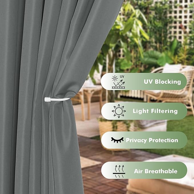 HolidayIdeas Outdoor Curtains for Patio Waterproof, 6 Panels - Image 3