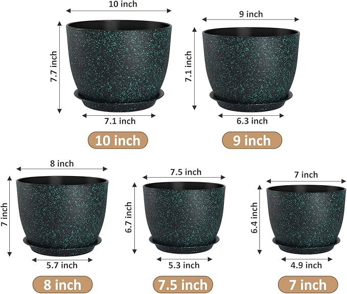 Plant Pots 10/9/8/7.5/7 inch Set of 5, Flower Pots - Image 2