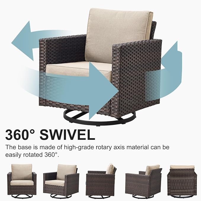 Belord Wicker Chairs Outdoor Bistro Set Oversize Patio Swivel Rocker, Rattan - Image 3