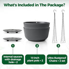 T4U 10 Inch Hanging Planters for Indoor Outdoor Plants, Hanging Plant Pot Pack - Image 6