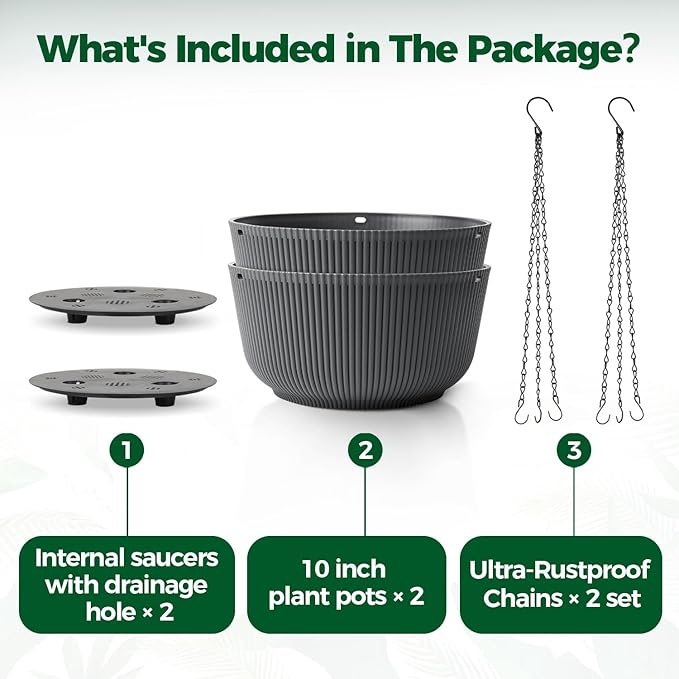 T4U 10 Inch Hanging Planters for Indoor Outdoor Plants, Hanging Plant Pot Pack - Image 6