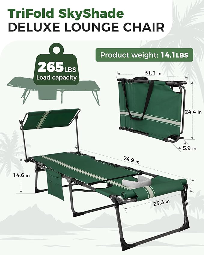 KingCamp Tanning Chair with Face Hole, Lounge Chairs Outdoor Folding Comfy - Image 2