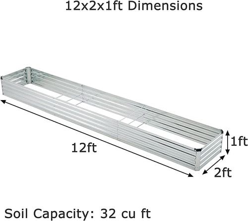 12x2x1ft Galvanized Raised Garden Bed, Outdoor Planter Box Metal Patio Kit - Image 2