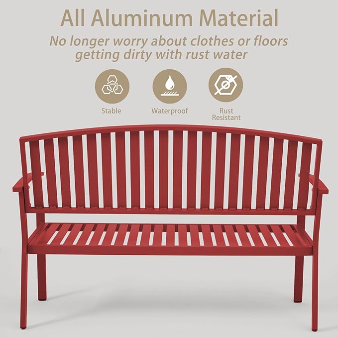 Outdoor Bench Weatherproof Aluminum Patio Garden Bench, Patio Loveseat - Image 3