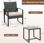 3 Piece Wicker Patio Bistro Set, Rattan Conversation Set - Image 6