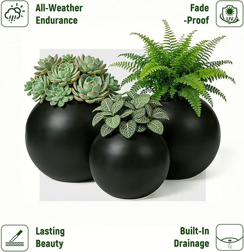 13.5 H x 17" Dia Round Fiberstone Planter - Image 2
