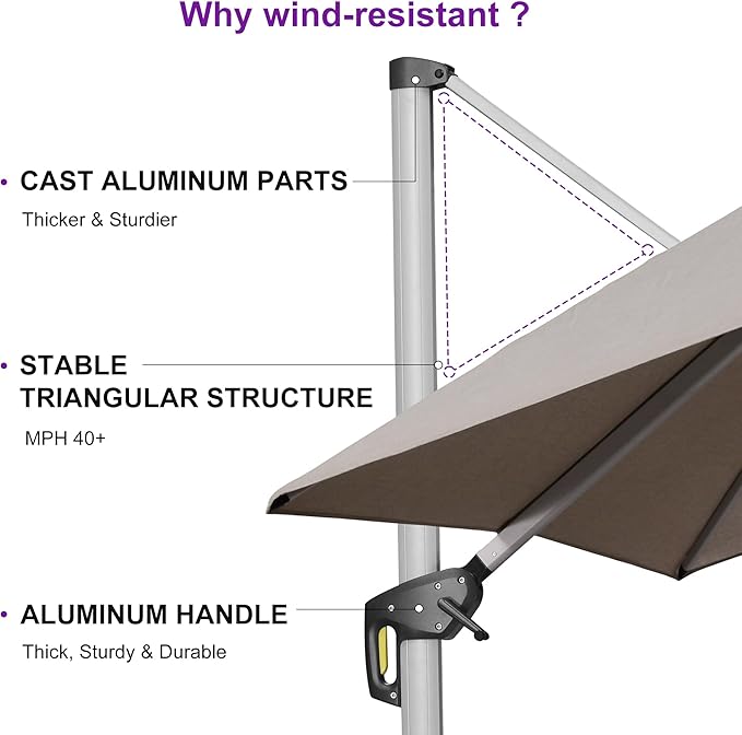 PURPLE LEAF 9' X 12' Cantilever Outdoor Patio Umbrella Large Heavy Duty 360° - Image 6