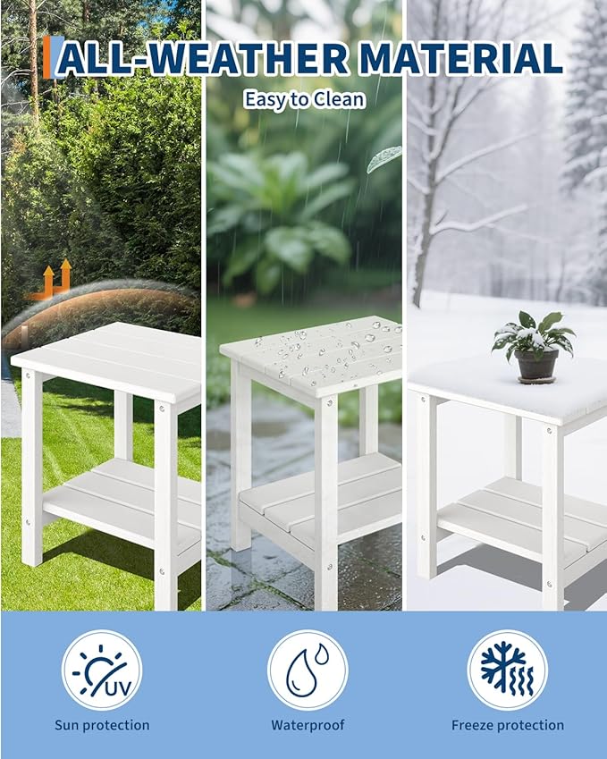 GarveeLife Outdoor Side Table 2-Tier, 18 in HDPE All Weather Resistant Patio - Image 5
