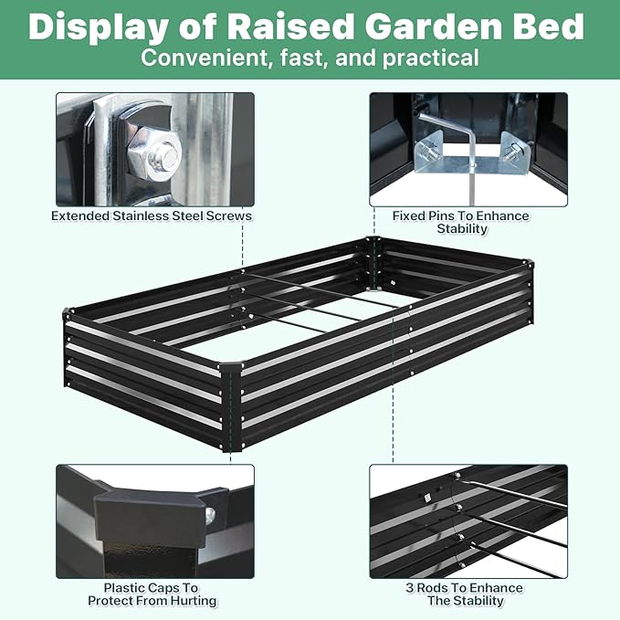 2 Pack 6×3×1ft Galvanized Metal Raised Garden Bed, Metal Planter Kit Box Outdoor - Image 3