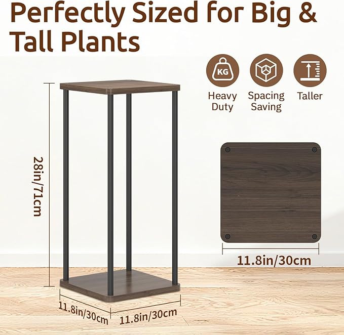 2 Tier Plant Stand Indoor, 28In Tall Corner Vertical Wood Metal Square Shelf - Image 3