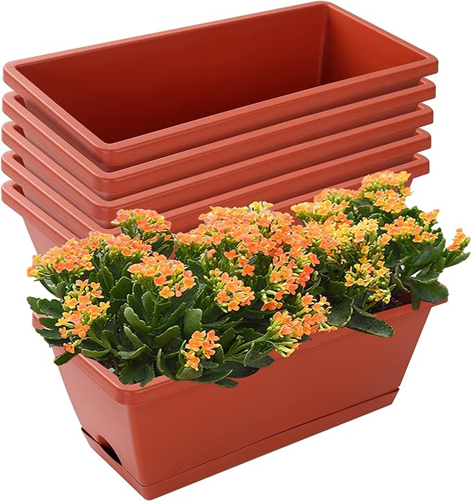 Window Box Planter, 7 Pack Plastic Vegetable Flower Planters Boxes 17 Inches by CHUKEMAOYI