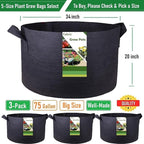 3-Pack 75 Gallon Thickened Plant Grow Bags Large Heavy Duty Garden Bag Fabric - Image 4